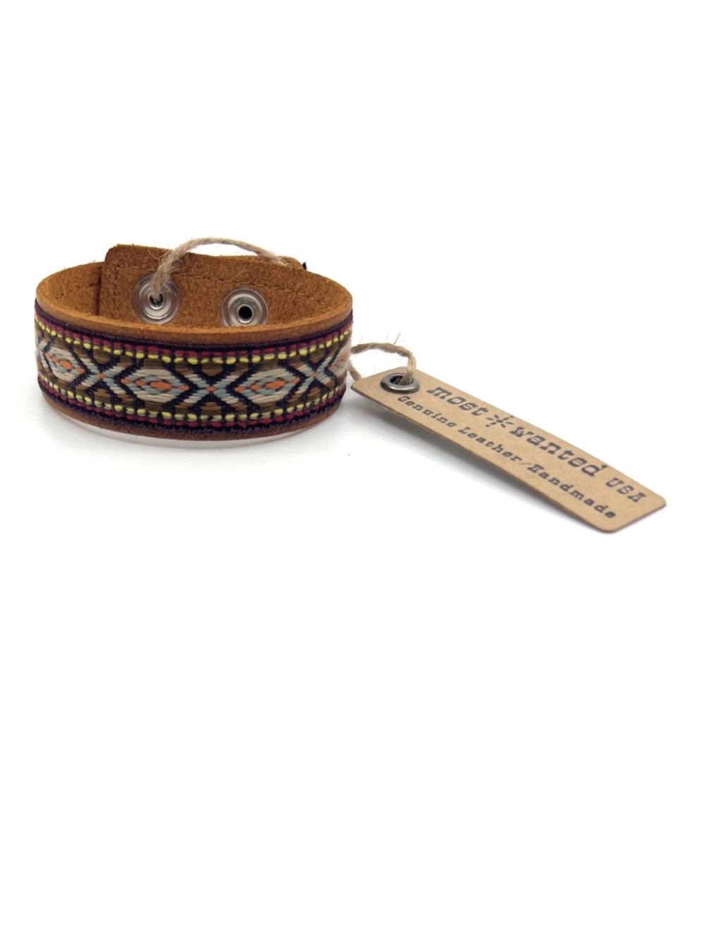 Brown Embroidered Leather Sewn Western Bracelet NEW